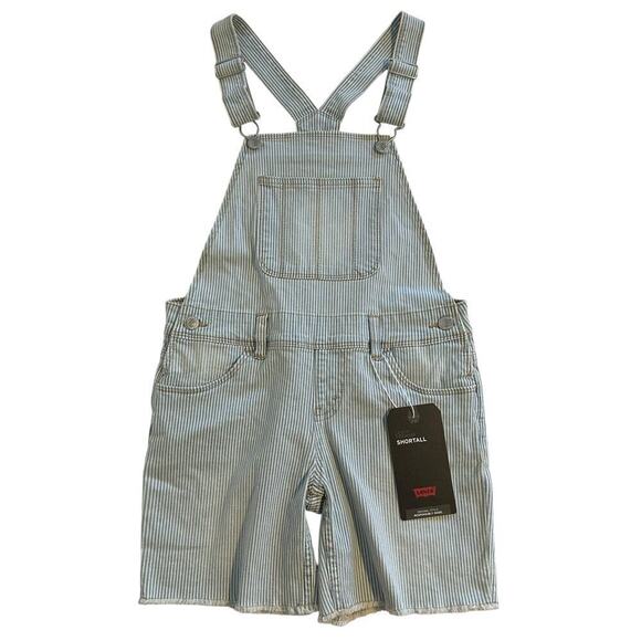 NWT Levi’s Railroad Striped Girls Shortalls Size 10 - Picture 1 of 9